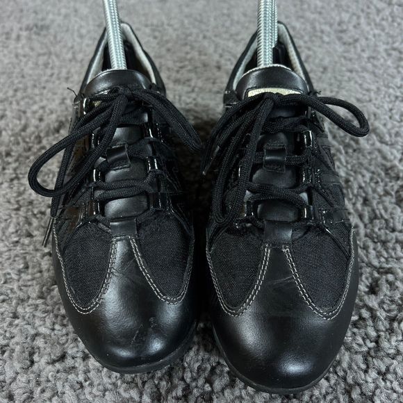 Geox Respira Sneakers Womens US8 Eur 38 Black Leather Tennis Shoes - Picture 2 of 11